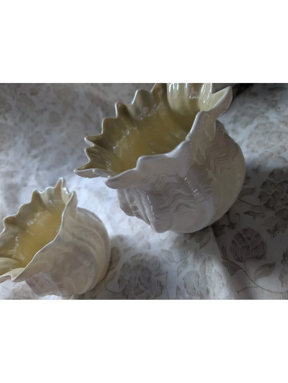 Vintage Belleek Ceramic Shell-Shaped Planters - Set of 2